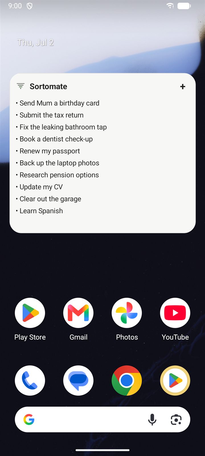 Android home-screen widget listing the top-ranked tasks